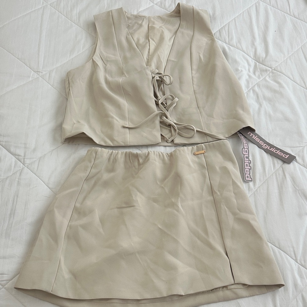 Missguided Cream Lace-Up Two-Piece Set